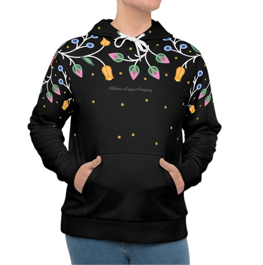 Traditional Style Ojibwe Florals & Sequins - All-Over-Print Hoodie - Black