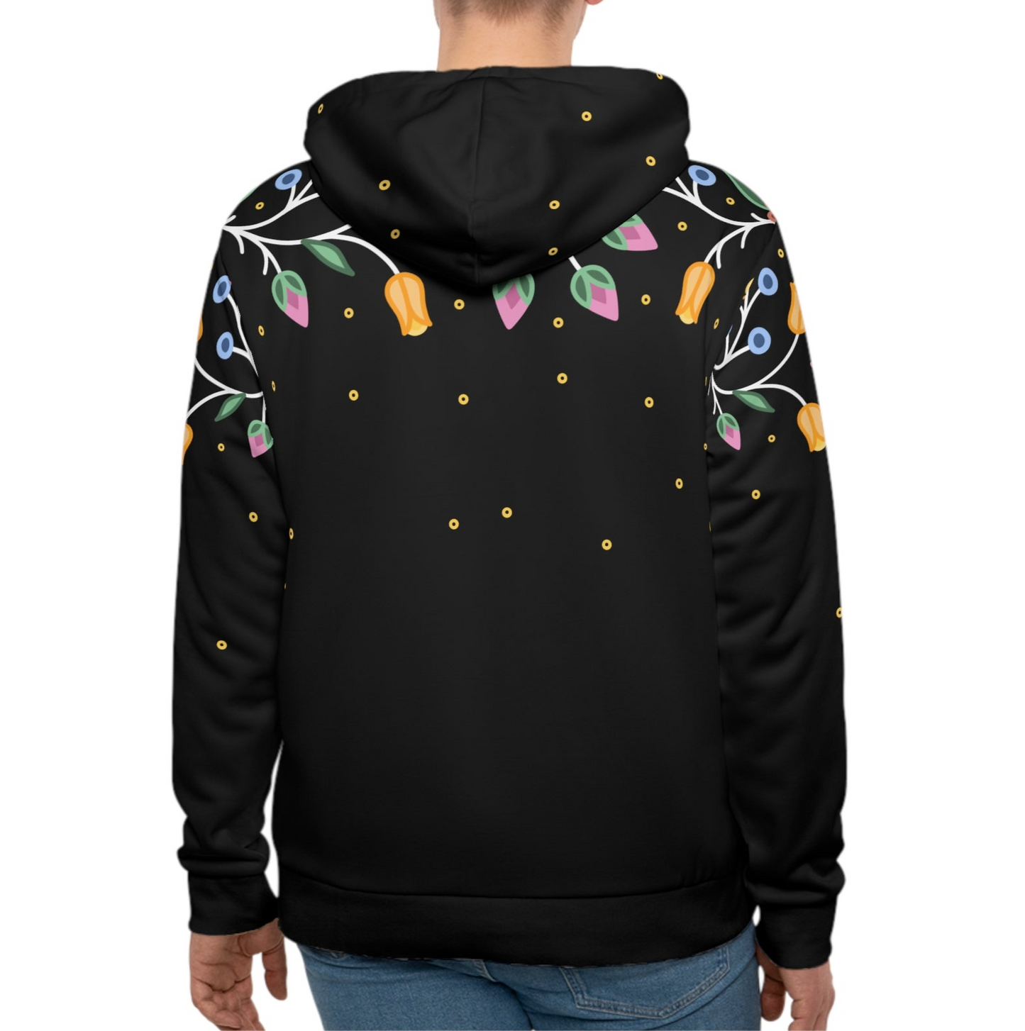 Traditional Style Ojibwe Florals & Sequins - All-Over-Print Hoodie - Black