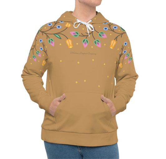 Traditional Style Ojibwe Florals & Sequins - All-Over-Print Hoodie - Gold Tan