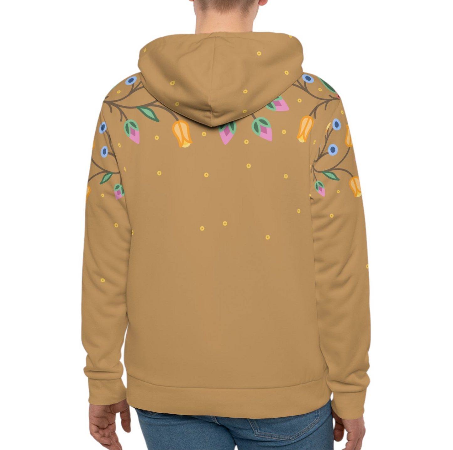 Traditional Style Ojibwe Florals & Sequins - All-Over-Print Hoodie - Gold Tan