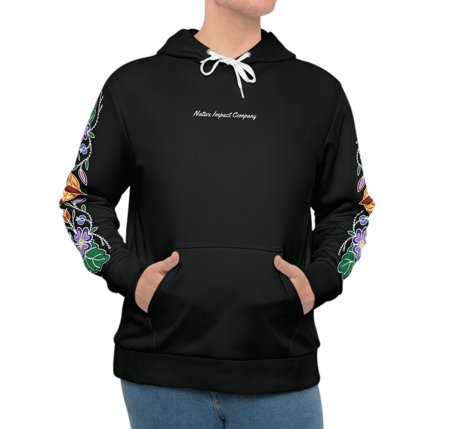 Niibin (Summer) Inspired Ojibwe Floral Sleeve Design - Black Unisex Hoodie