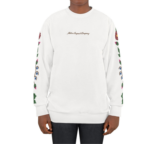 Woodland Ojibwe Floral  Sleeve Design - Unisex Sweatshirt - White