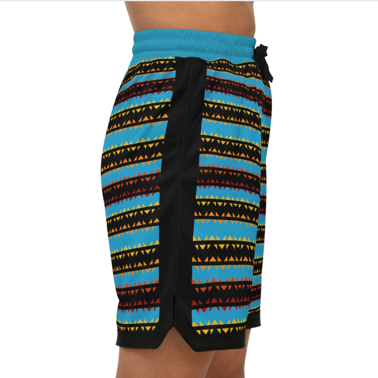 Turquoise With Fire Colors Geometric Pattern - Basketball Rib Shorts