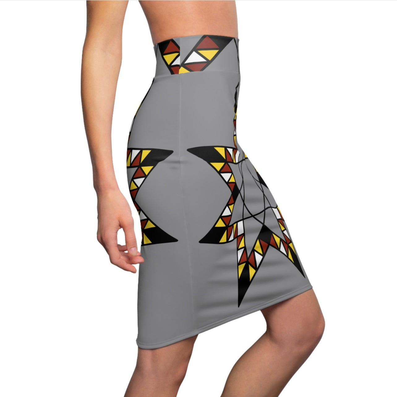 Star Quilt Design With Fire Colors - Women's Pencil Skirt - Gray