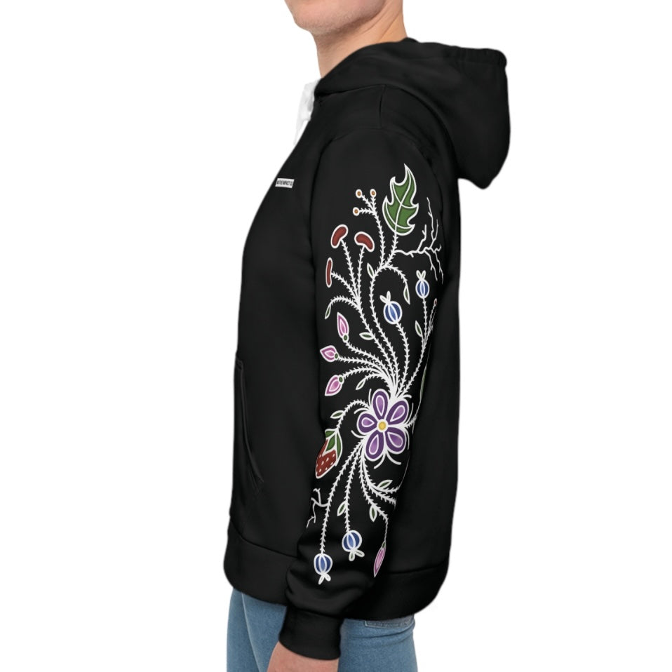 Ode ‘imin (strawberry) Ojibwe Floral Sleeve Design - Unisex Hoodie