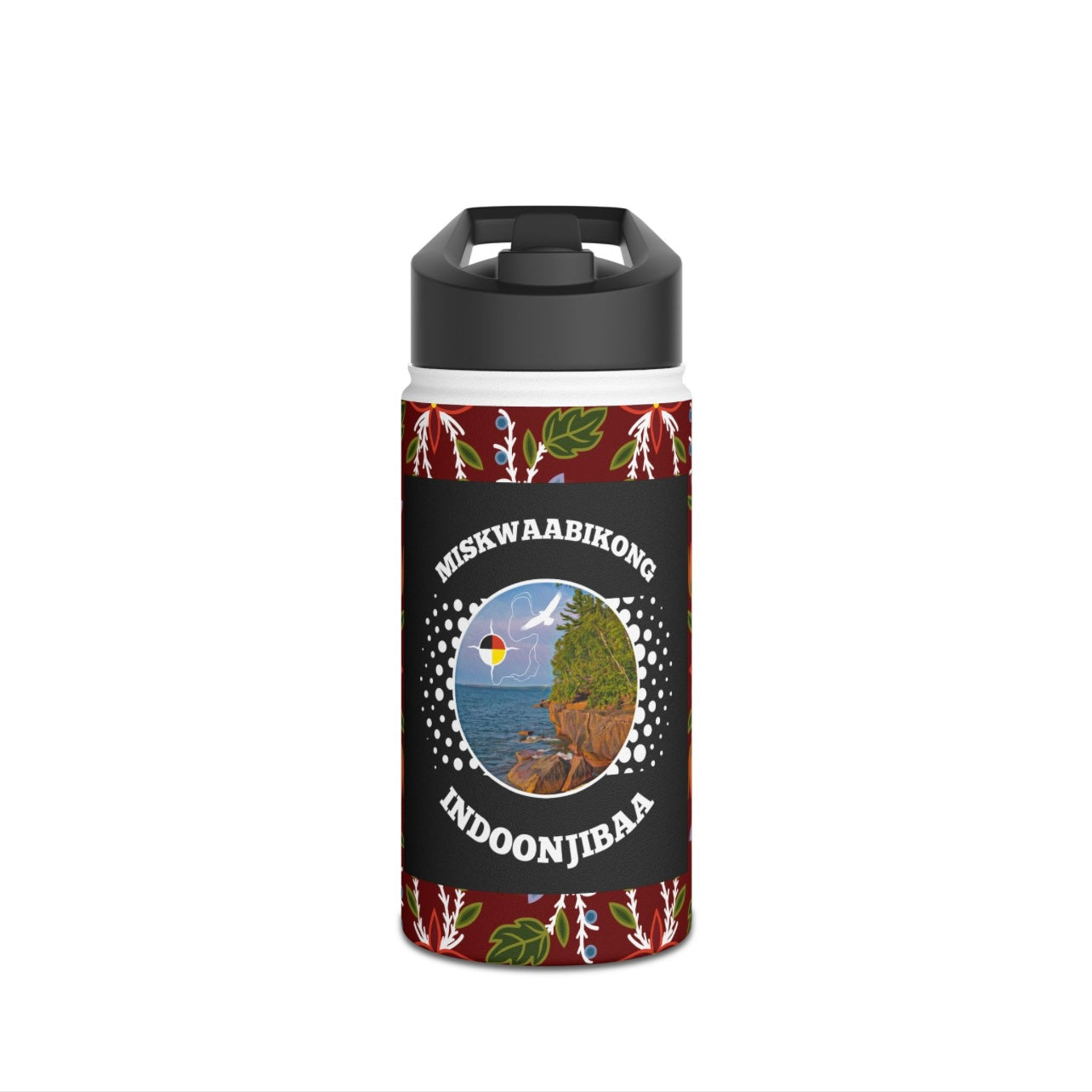 Red Cliff Shoreline & Ojibwe Florals - Stainless Steel Water Bottle, Standard Lid