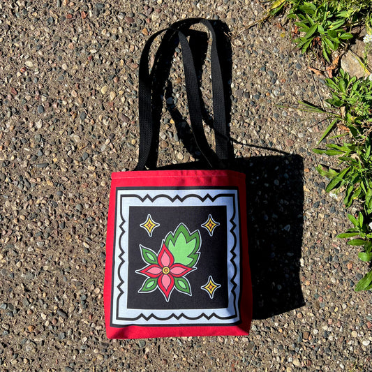 Anaang Star Design Ojibwe Florals - Tote Bag - Red