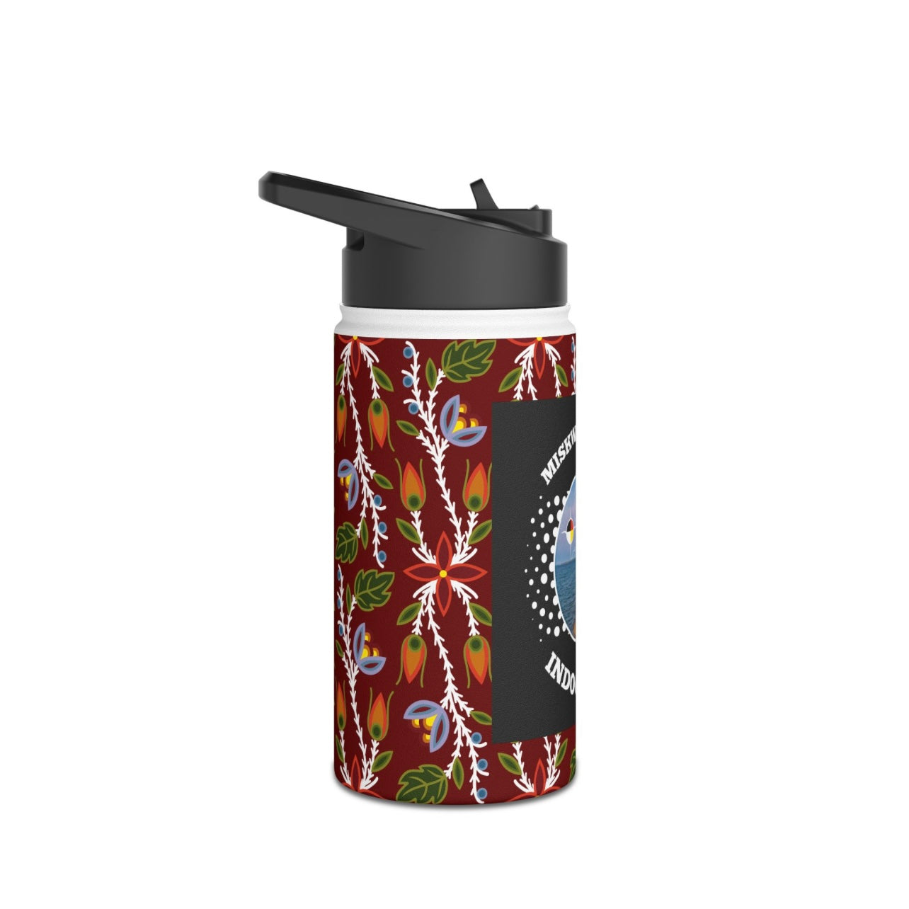 Red Cliff Shoreline & Ojibwe Florals - Stainless Steel Water Bottle, Standard Lid