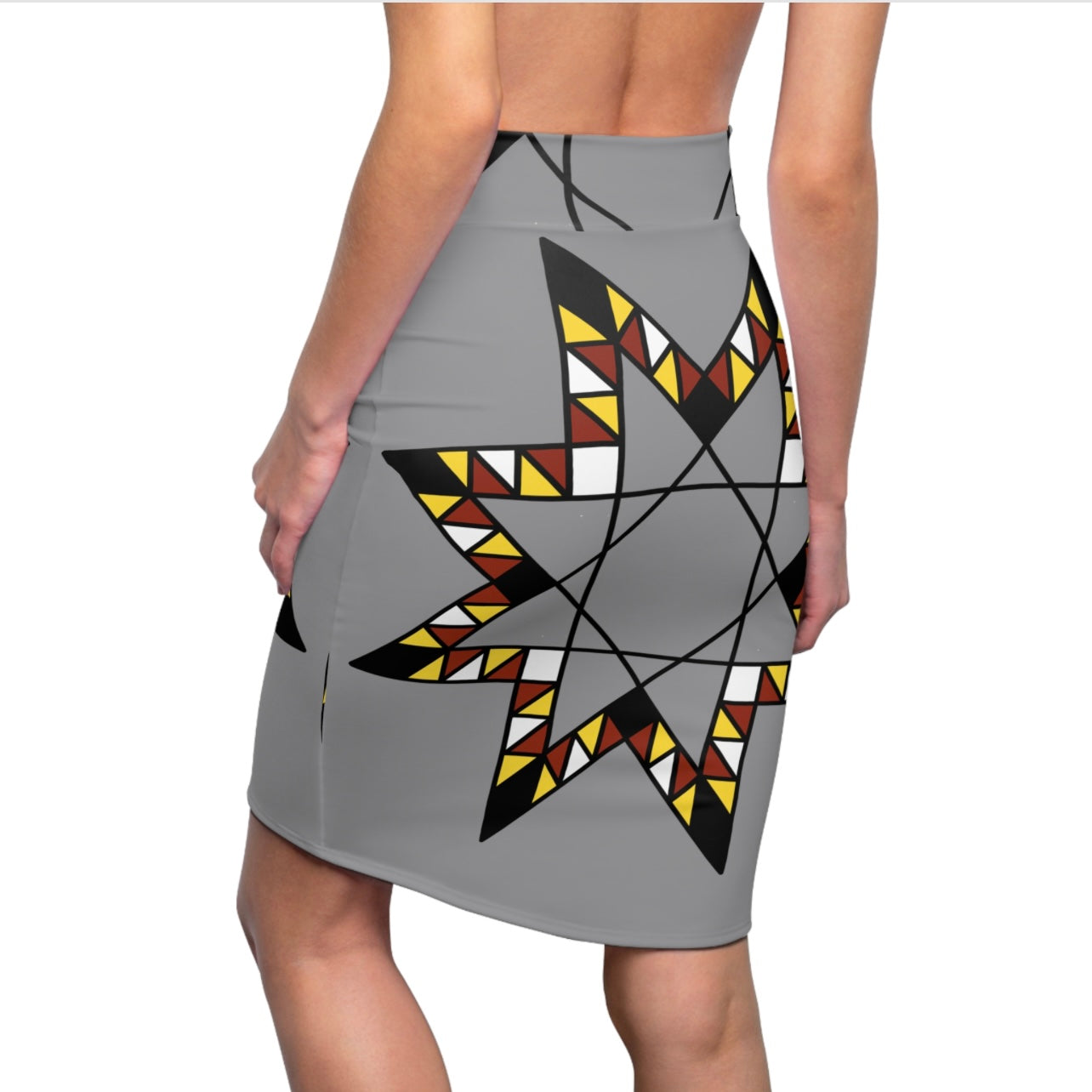 Star Quilt Design With Fire Colors - Women's Pencil Skirt - Gray