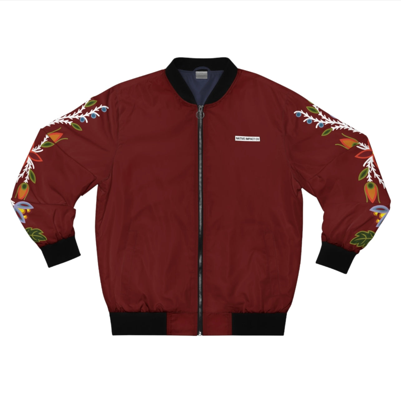 Red Cliff Shorline & Ojibwe Florals - Sleeve & Back Design - Unisex Bomber Jacket