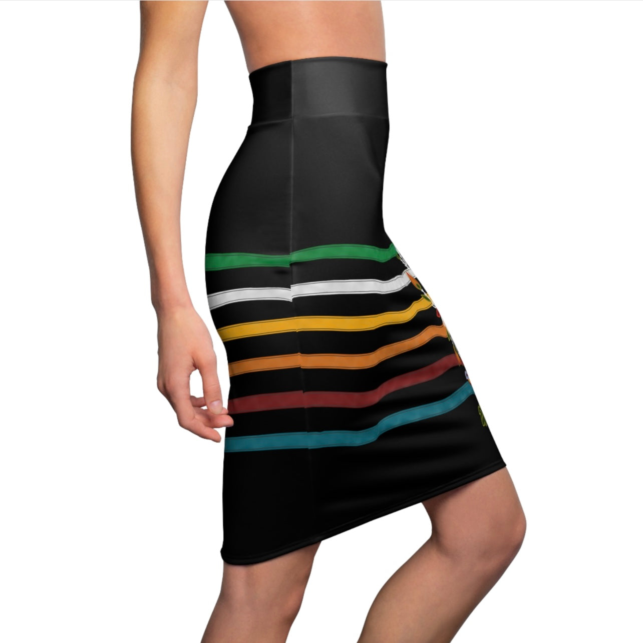 Faux Ribbon And Ojibwe Floral Appliqué Design - Women's Pencil Skirt