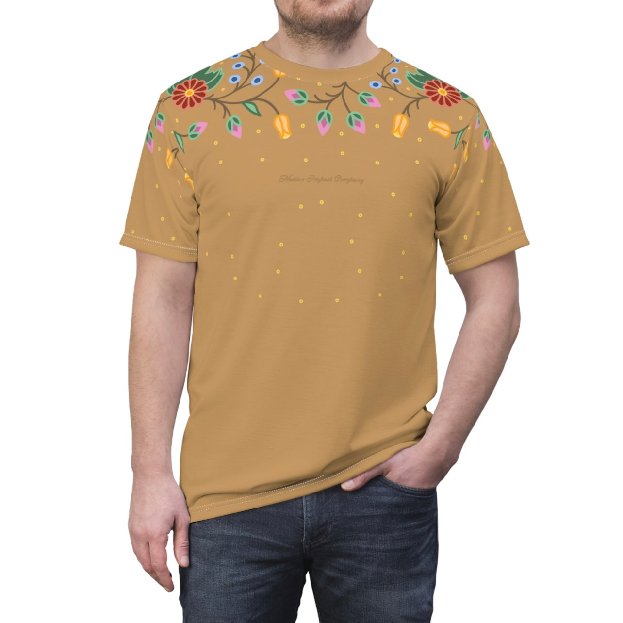 Ojibwe Woodland Florals and Sequins Design - Unisex All-Over-Print Tee - 3 Color Options