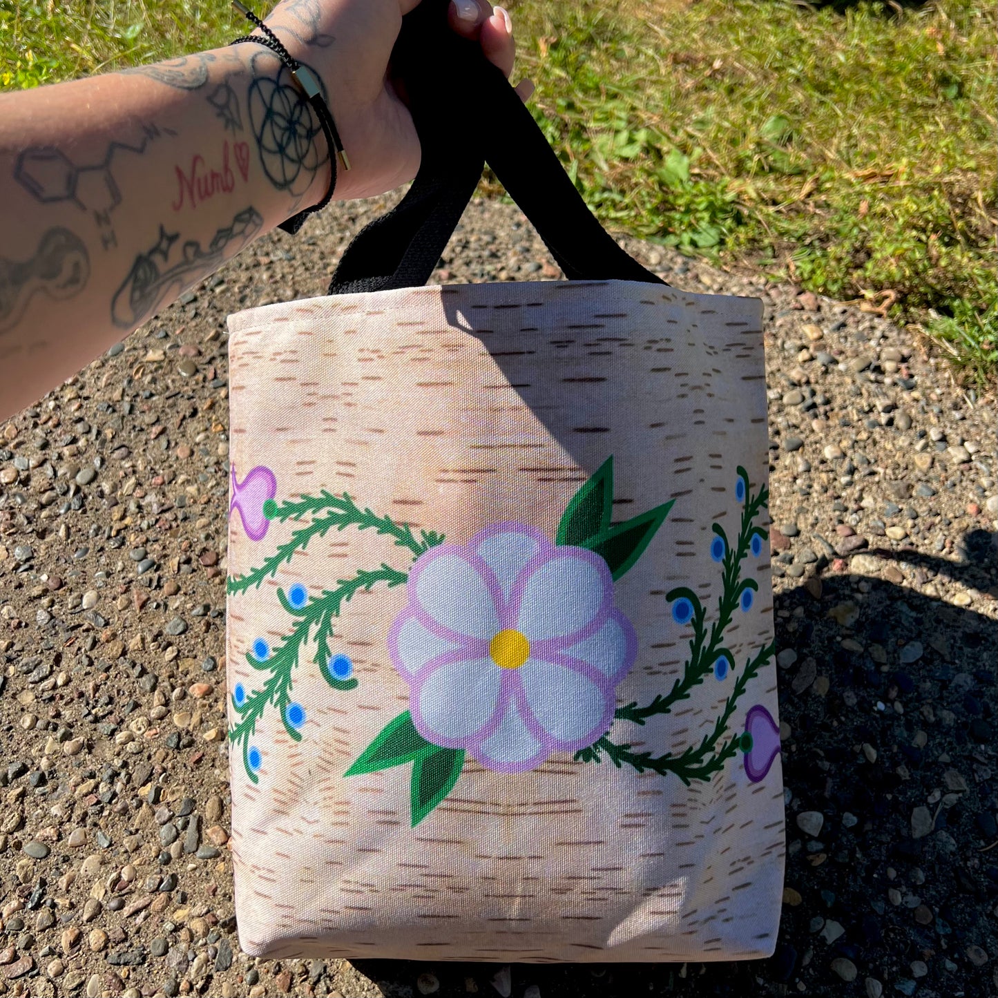 Birch Bark Print Ojibwe Floral Tote Bag