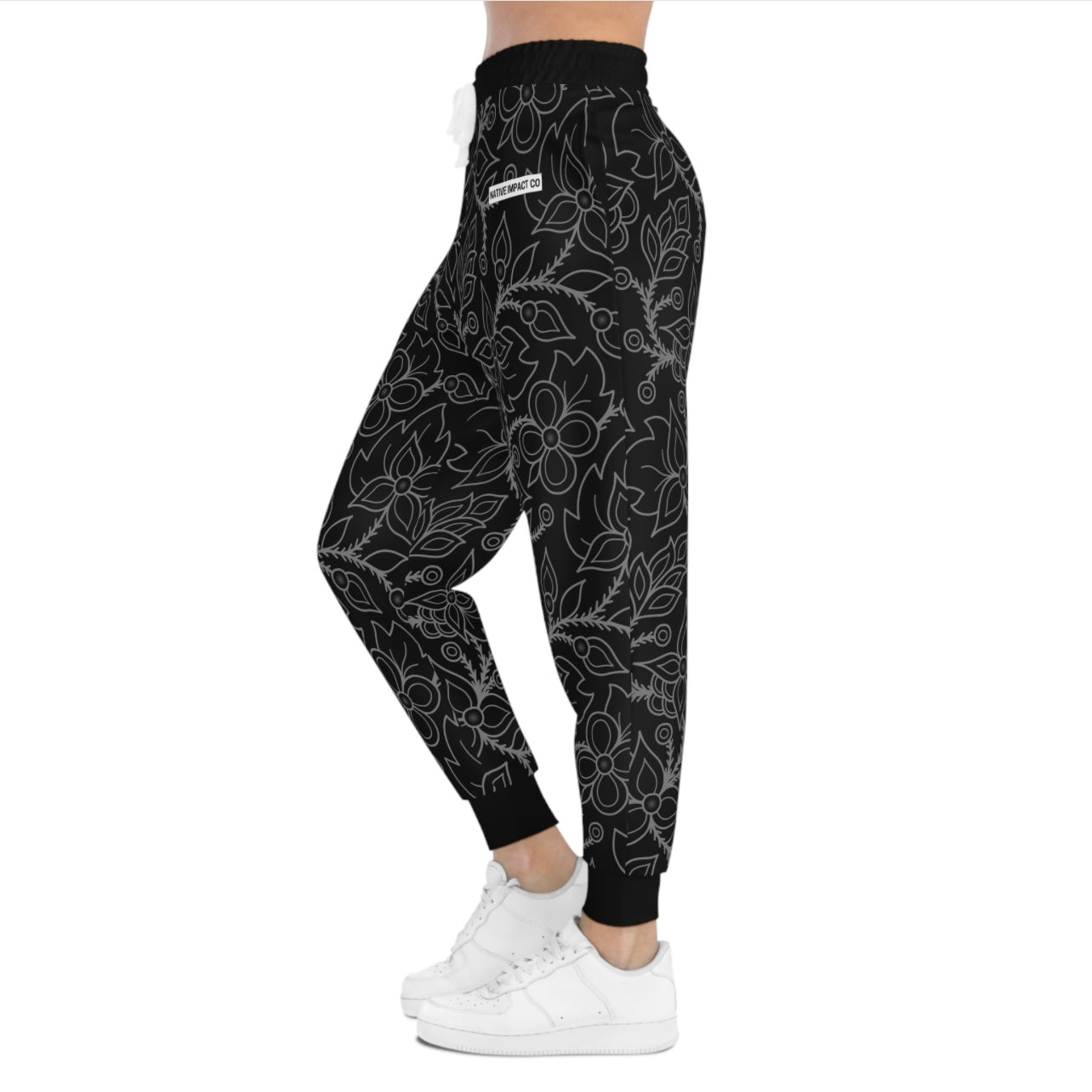 Ojibwe Woodland Floral All-Over-Print Design - Unisex Athletic Joggers - Black