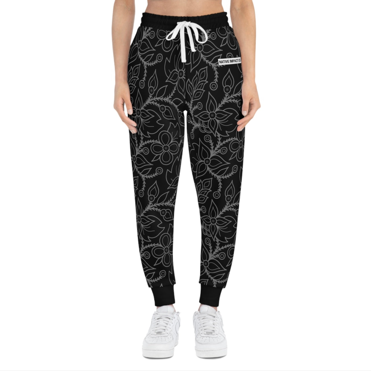 Ojibwe Woodland Floral All-Over-Print Design - Unisex Athletic Joggers - Black