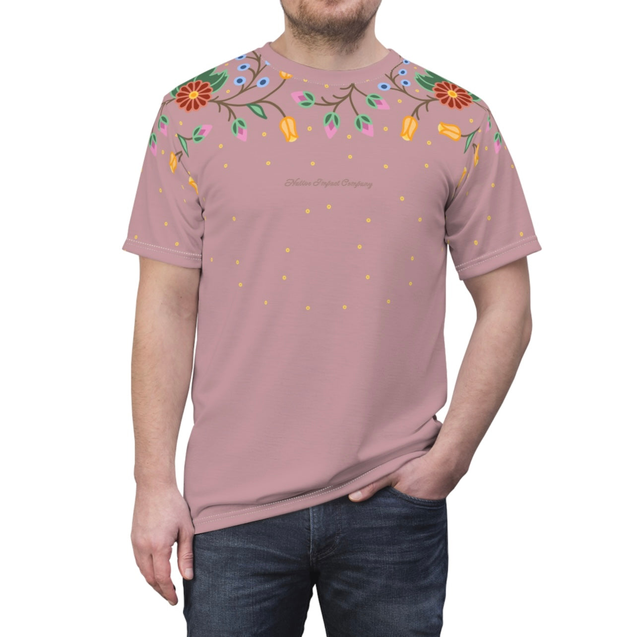 Ojibwe Woodland Florals and Sequins Design - Unisex All-Over-Print Tee - 3 Color Options