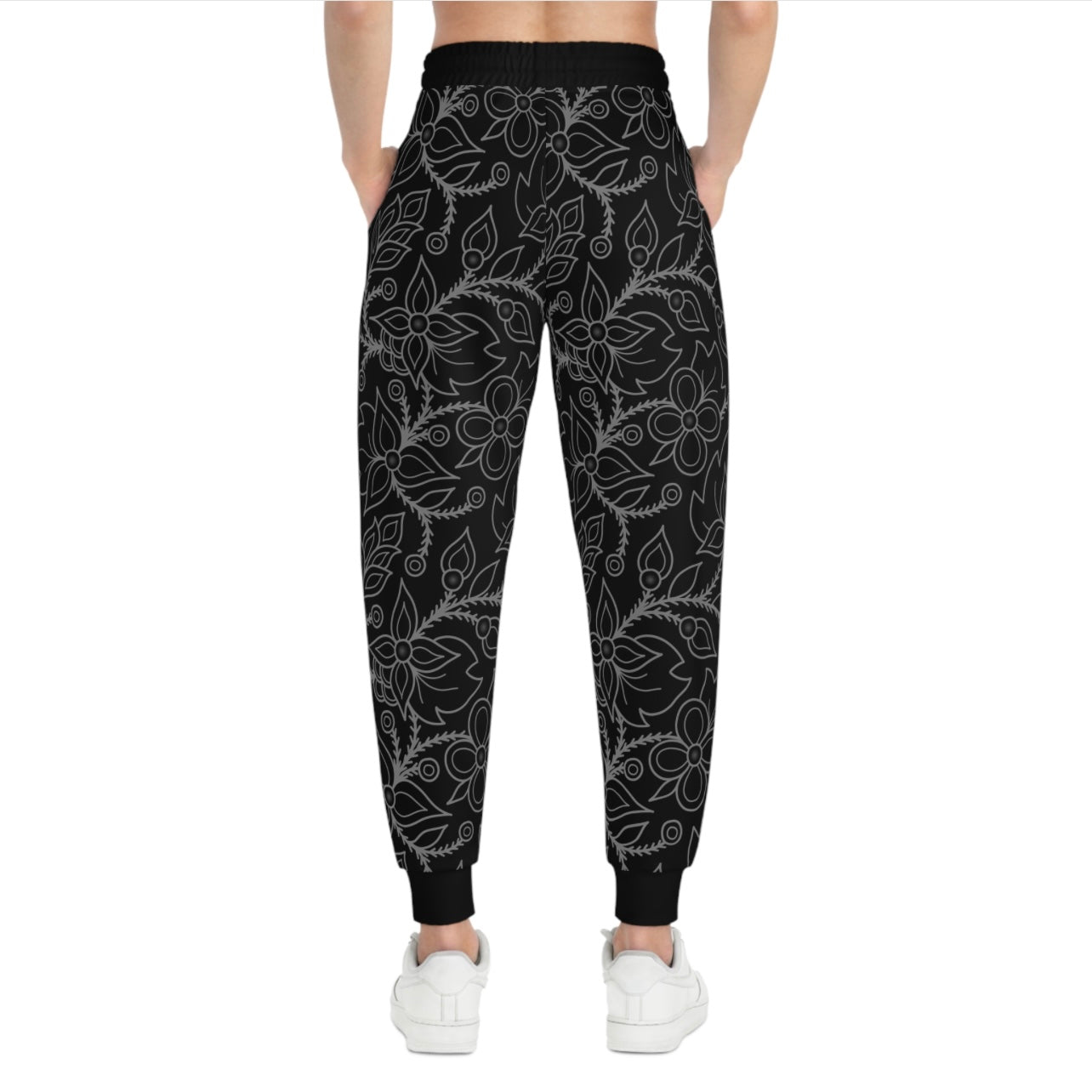 Ojibwe Woodland Floral All-Over-Print Design - Unisex Athletic Joggers - Black