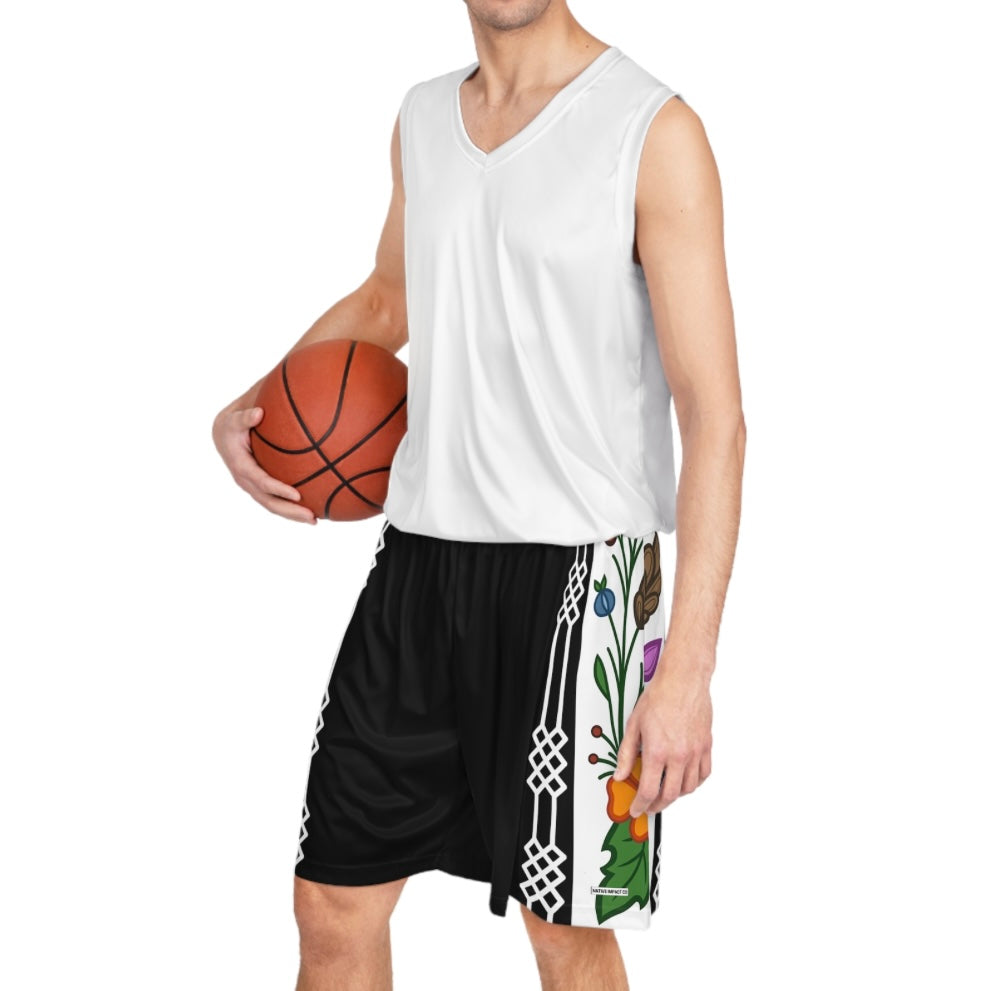 Basketball Shorts - Woodland Ojibwe Floral Design