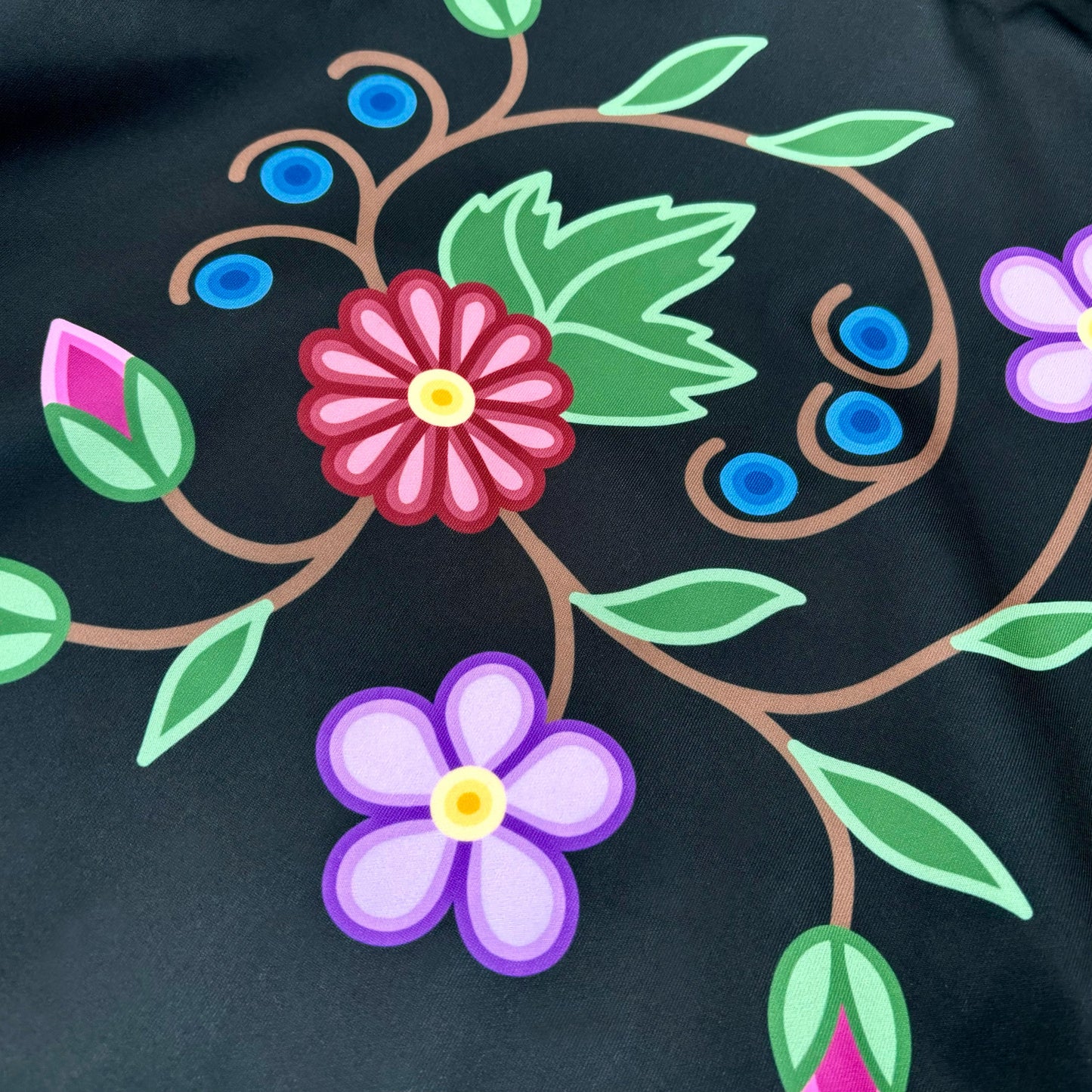 Woodland Ojibwe Floral Chest & Sleeve Design - Unisex Fit - Black Hoodie