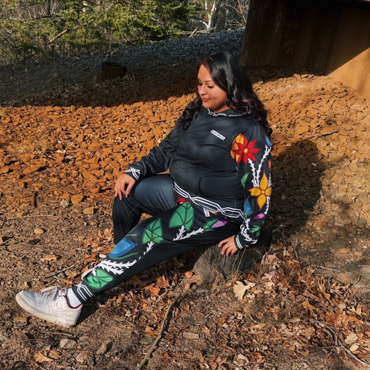 Dagwaagin (Fall) Inspired Ojibwe Woodland Floral Panel - Unisex Athletic Joggers - Otter Track Design