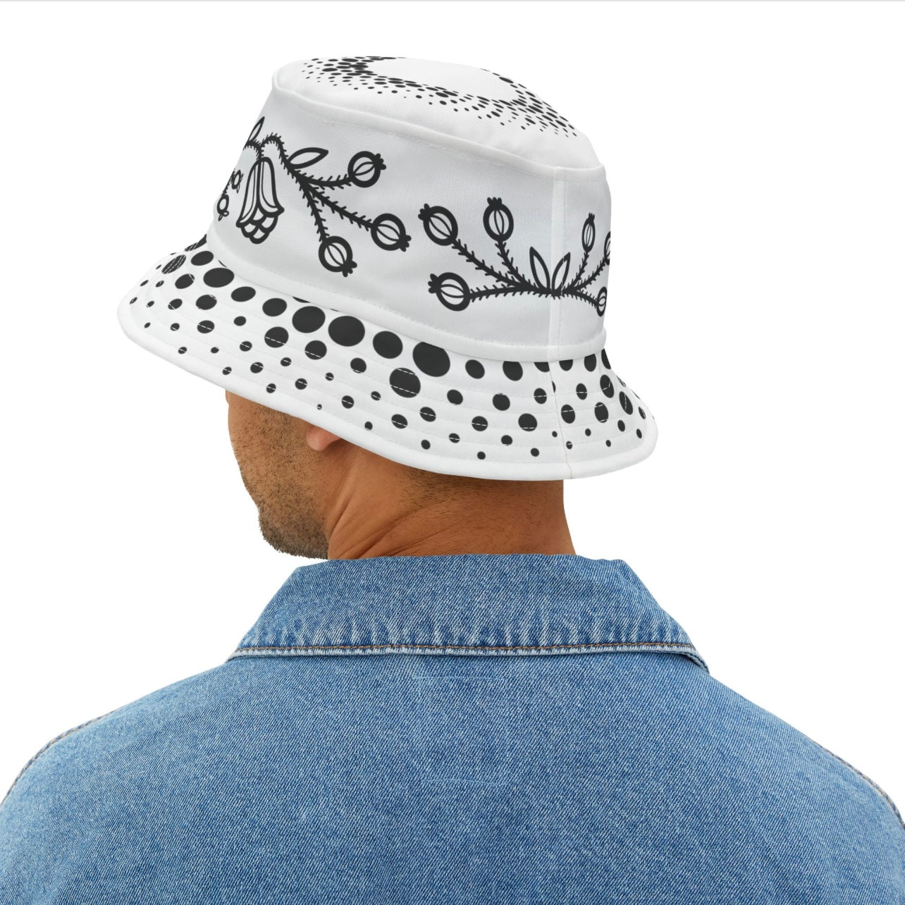 Ojibwe Floral Bucket Hat - Black & White Traditional